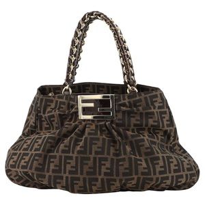 Fendi Tobacco Zucca Canvas and Patent Leather Large Mia Chain Tote